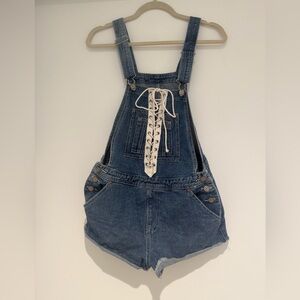 Forever 21 Denim Lace-Up Short Overalls